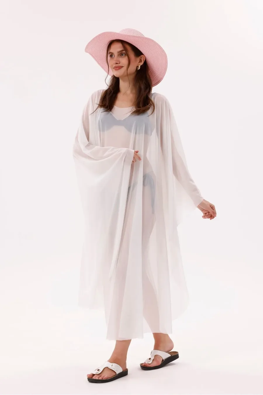 Kimono Pareo - Tesettür Pareo - Esnek Likralı Tül Beyaz 240x135 Cm