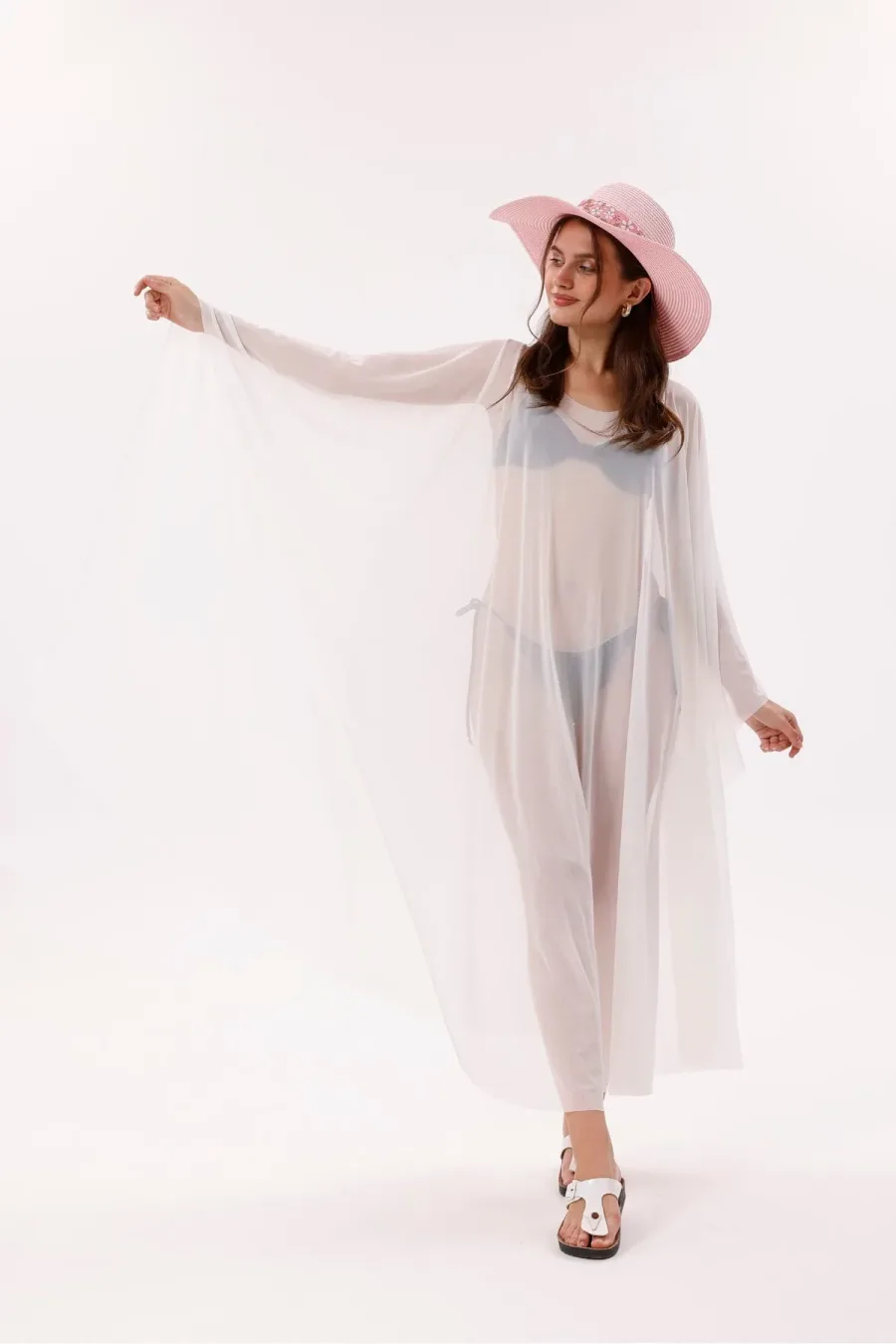 Kimono Pareo - Tesettür Pareo - Esnek Likralı Tül Beyaz 240x135 Cm