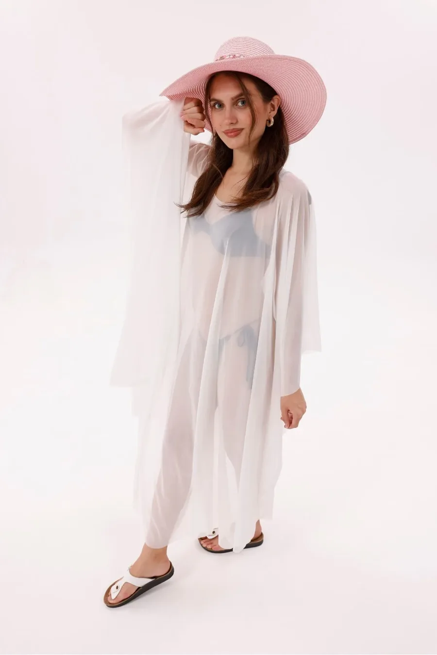 Kimono Pareo - Tesettür Pareo - Esnek Likralı Tül Beyaz 240x135 Cm