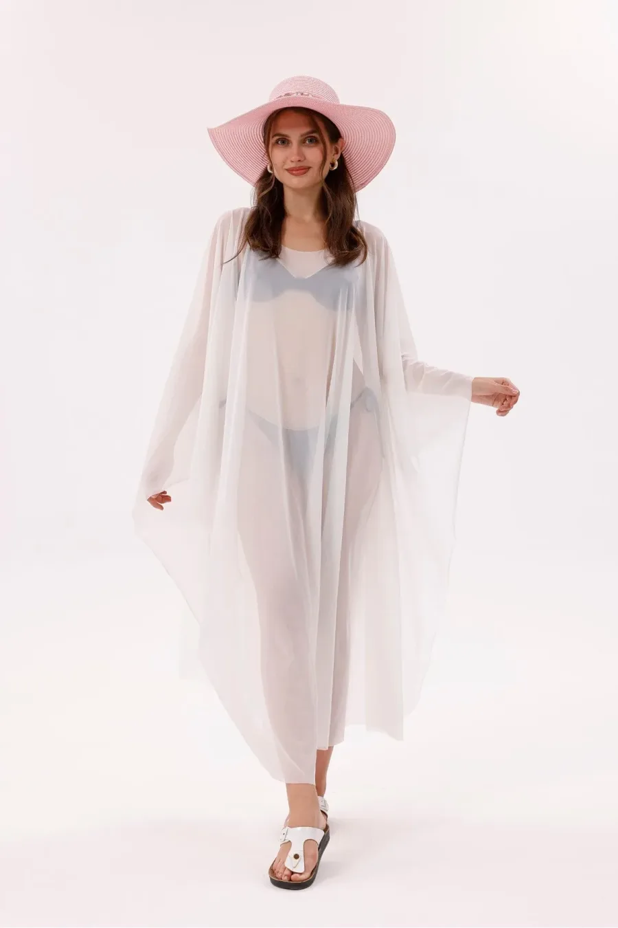 Kimono Pareo - Tesettür Pareo - Esnek Likralı Tül Beyaz 240x135 Cm