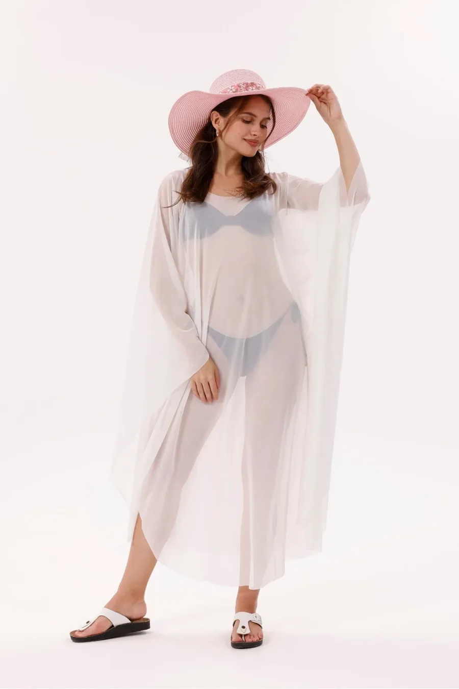 Kimono Pareo - Tesettür Pareo - Esnek Likralı Tül Beyaz 240x135 Cm