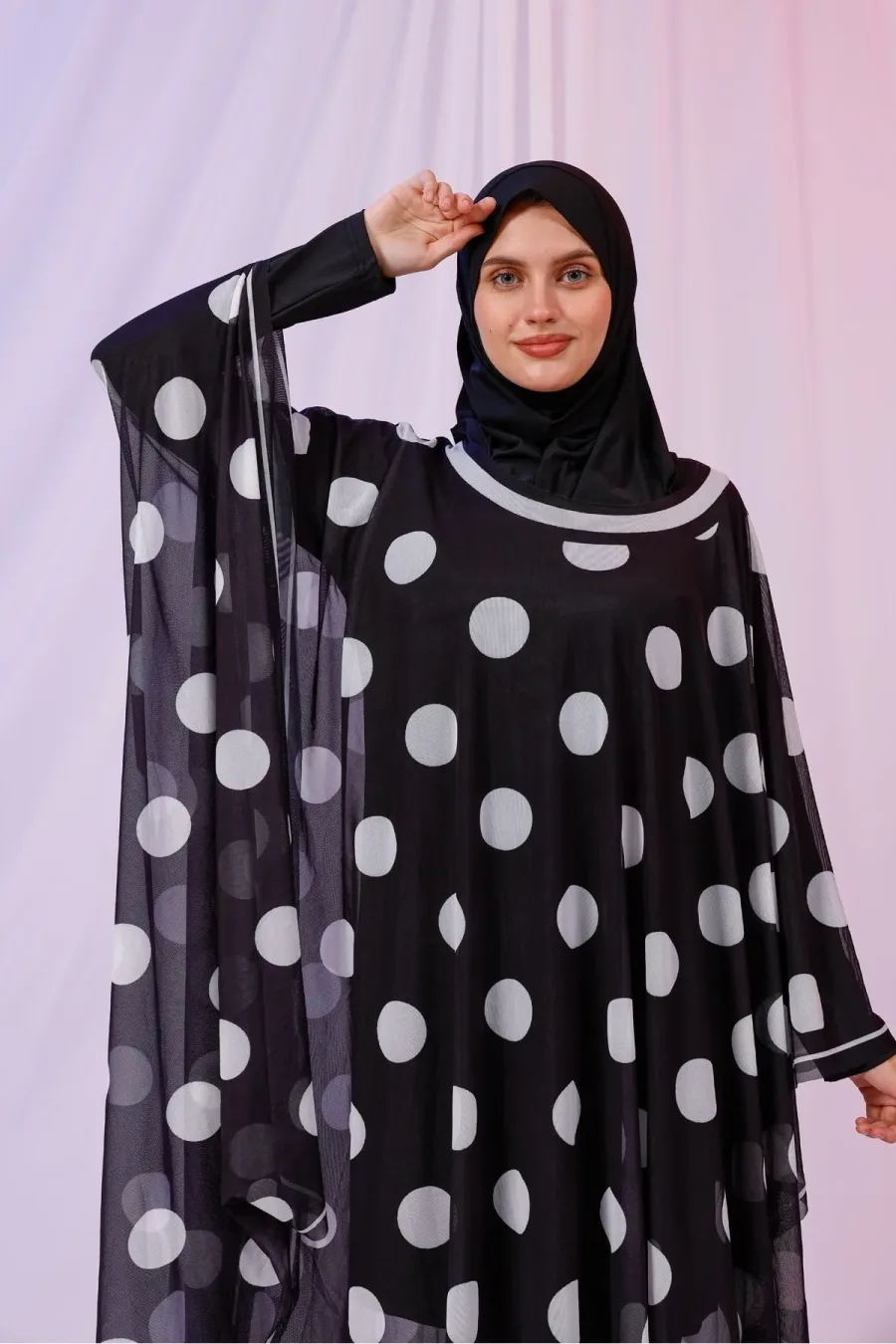 Kimono Pareo - Tesettür Pareo - Puantiyeli Siyah 240x135 Cm