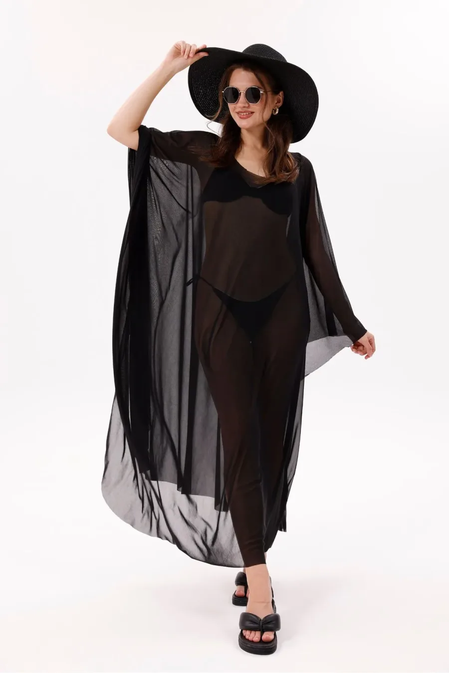 Kimono Pareo - Tesettür Pareo - Puantiyeli Siyah 240x135 Cm