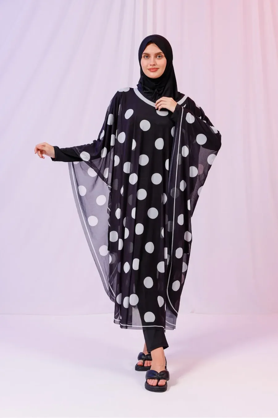 Kimono Pareo - Tesettür Pareo - Puantiyeli Siyah 240x135 Cm