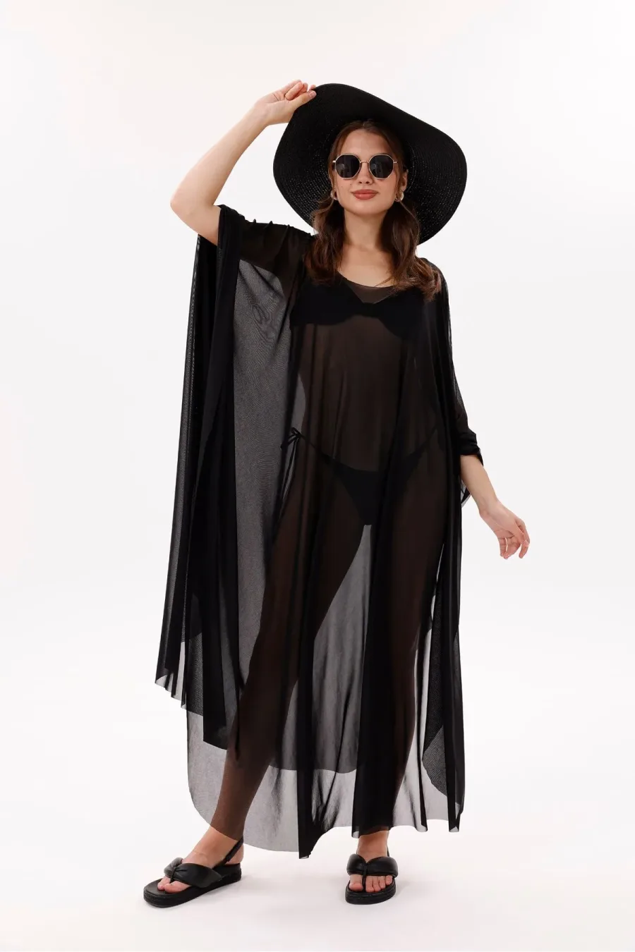 Kimono Pareo - Tesettür Pareo - Puantiyeli Siyah 240x135 Cm