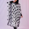 Kimono Pareo - Tesettür Pareo - Puantiyeli Beyaz 240x135 Cm