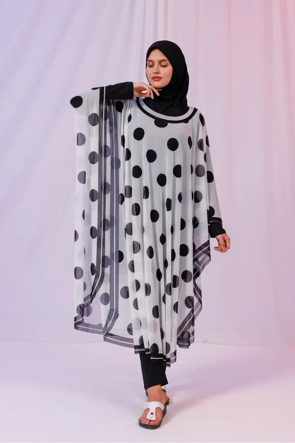 Kimono Pareo - Tesettür Pareo - Puantiyeli Beyaz 240x135 Cm