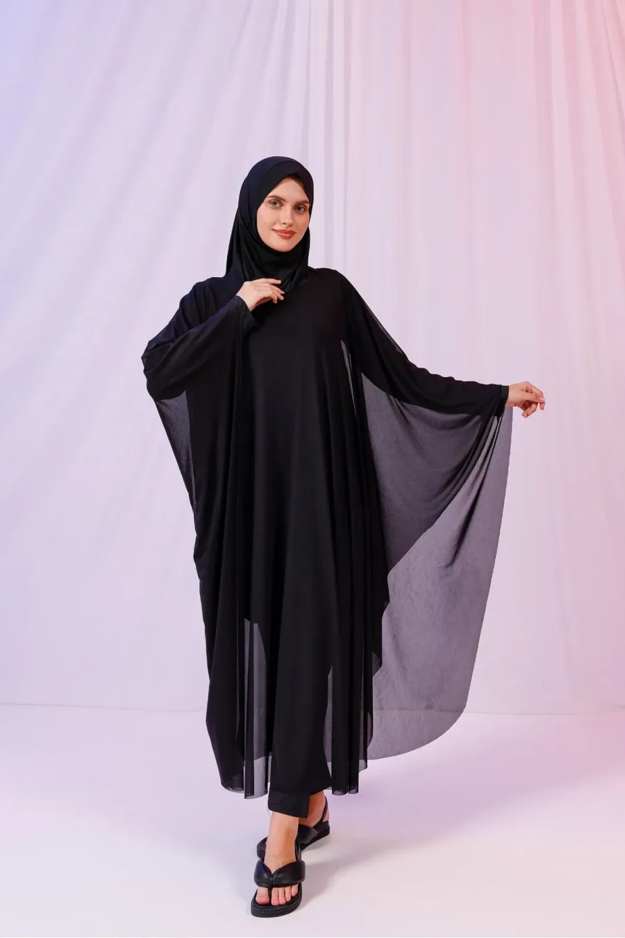 Kimono Pareo - Tesettür Pareo - Puantiyeli Siyah 240x135 Cm