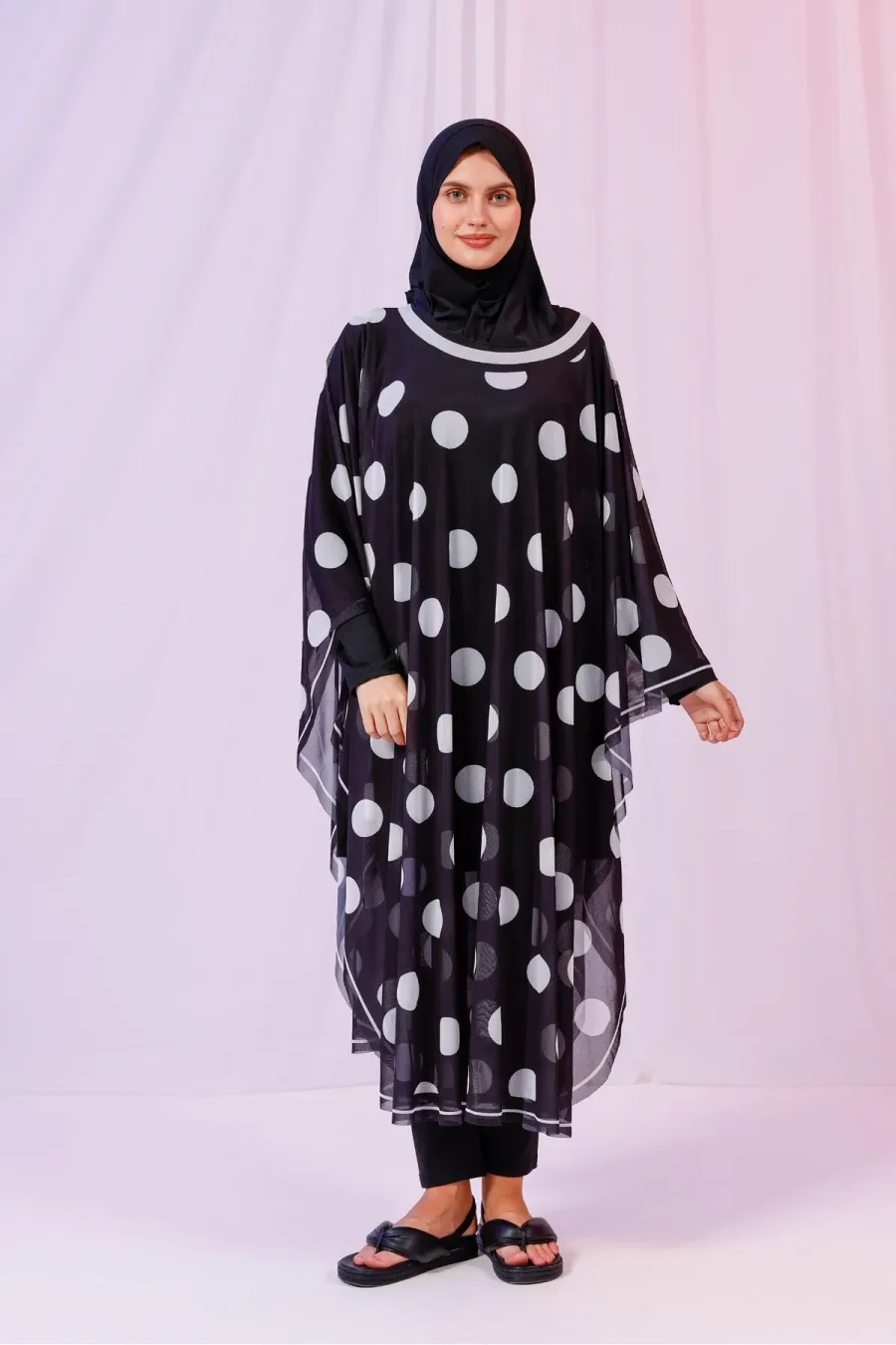 Kimono Pareo - Tesettür Pareo - Puantiyeli Siyah 240x135 Cm