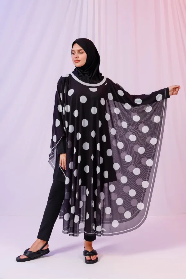 Kimono Pareo - Tesettür Pareo - Puantiyeli Siyah 240x135 Cm