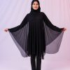 Kısa Kimono Pareo - Tesettür Pareo - Esnek Likralı Tül Siyah 180x135 Cm