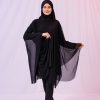Kısa Kimono Pareo - Tesettür Pareo - Esnek Likralı Tül Siyah 180x135 Cm