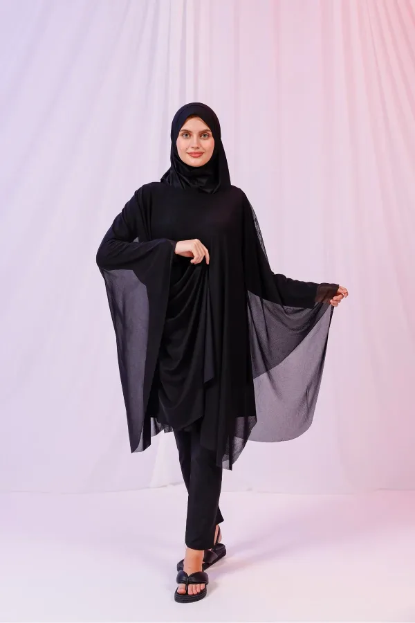 Kısa Kimono Pareo - Tesettür Pareo - Esnek Likralı Tül Siyah 180x135 Cm Kısa Kimono Pareo - Tesettür Pareo - Esnek Likralı Tül Siyah 180x135 Cm