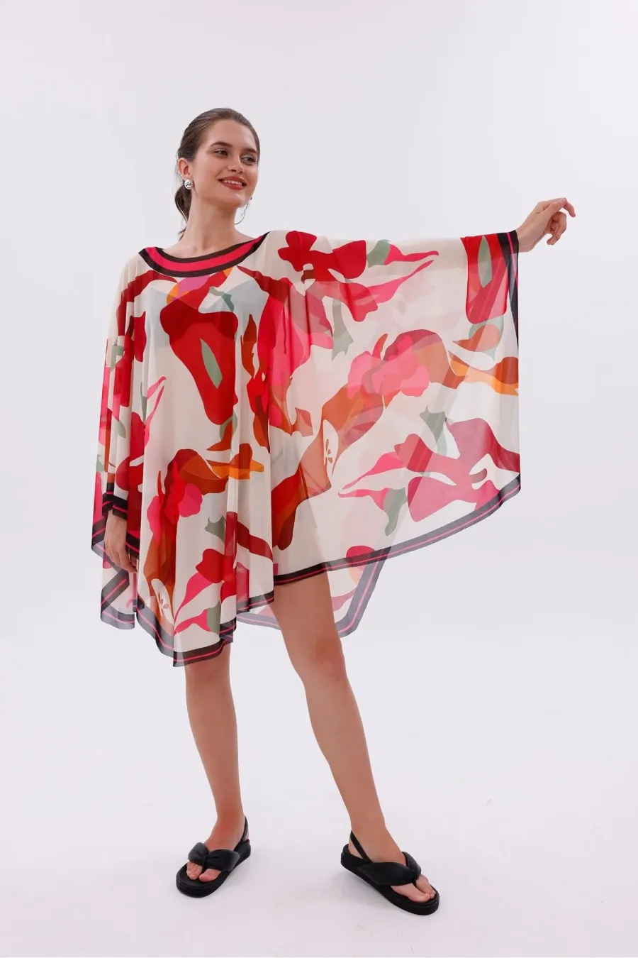 Kısa Kimono Pareo - Tesettür Pareo - Esnek Likralı Tül Beyaz 180x135 Cm