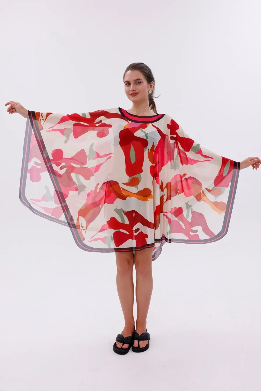 Kısa Kimono Pareo - Tesettür Pareo - Esnek Likralı Tül Beyaz 180x135 Cm