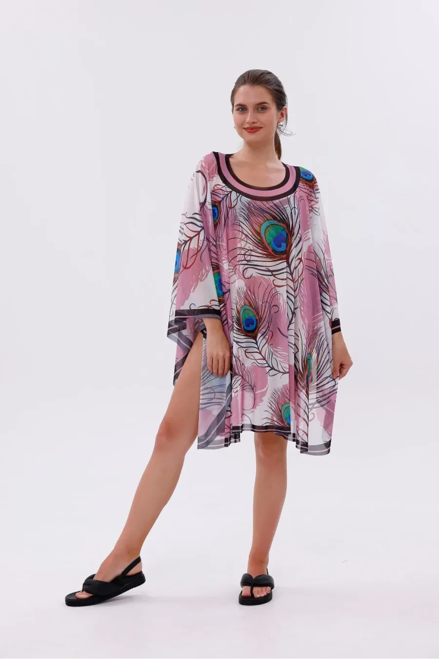 Kısa Kimono Pareo - Tesettür Pareo - Esnek Likralı Tül Beyaz 180x135 Cm