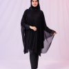 Kısa Kimono Pareo - Tesettür Pareo - Esnek Likralı Tül Siyah 180x135 Cm