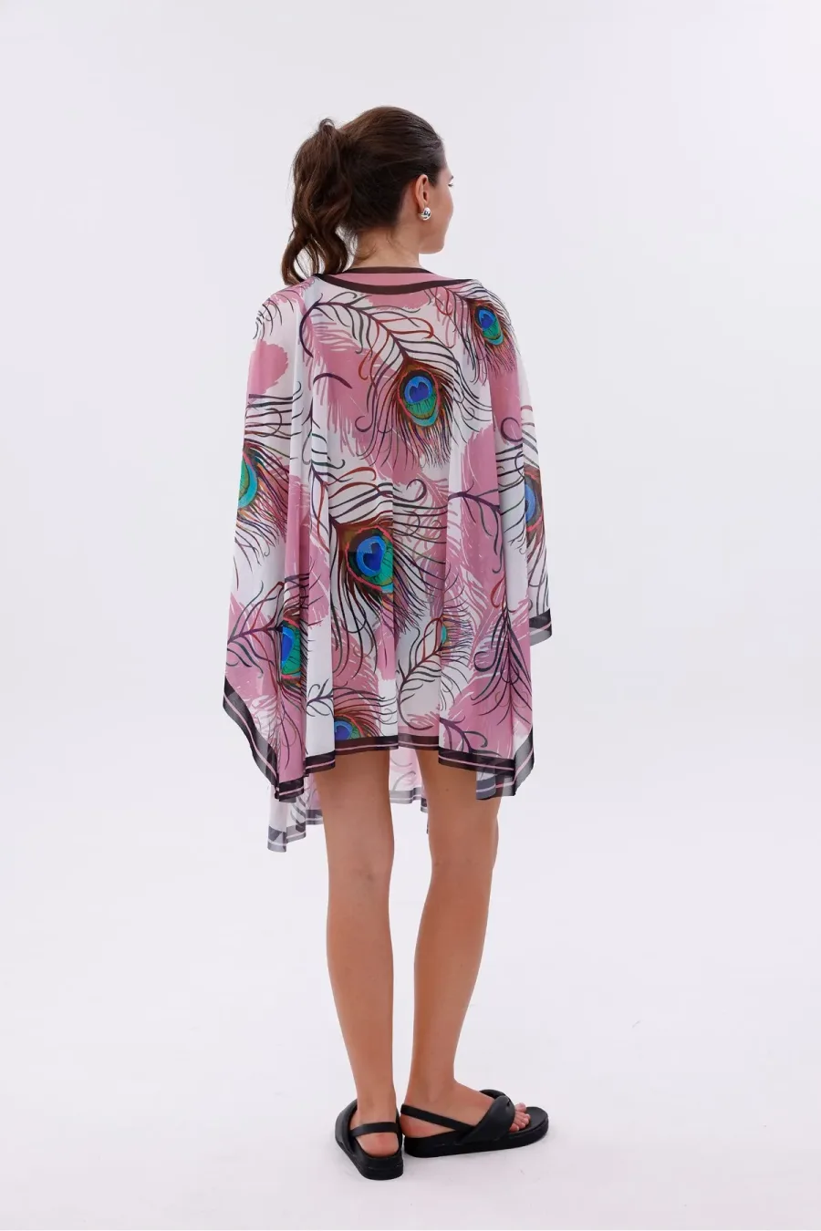 Kısa Kimono Pareo - Tesettür Pareo - Esnek Likralı Tül Beyaz 180x135 Cm