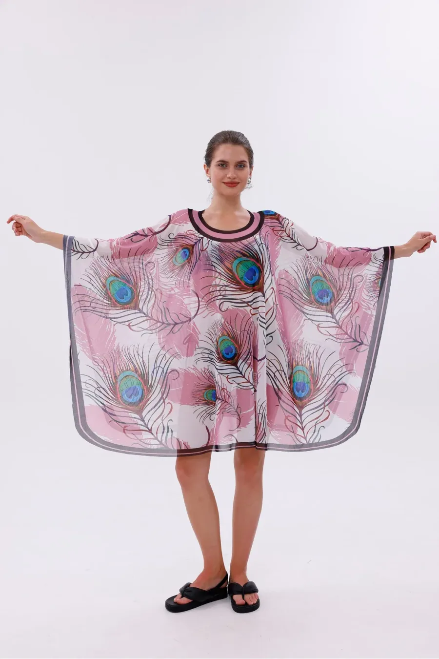 Kısa Kimono Pareo - Tesettür Pareo - Esnek Likralı Tül Beyaz 180x135 Cm
