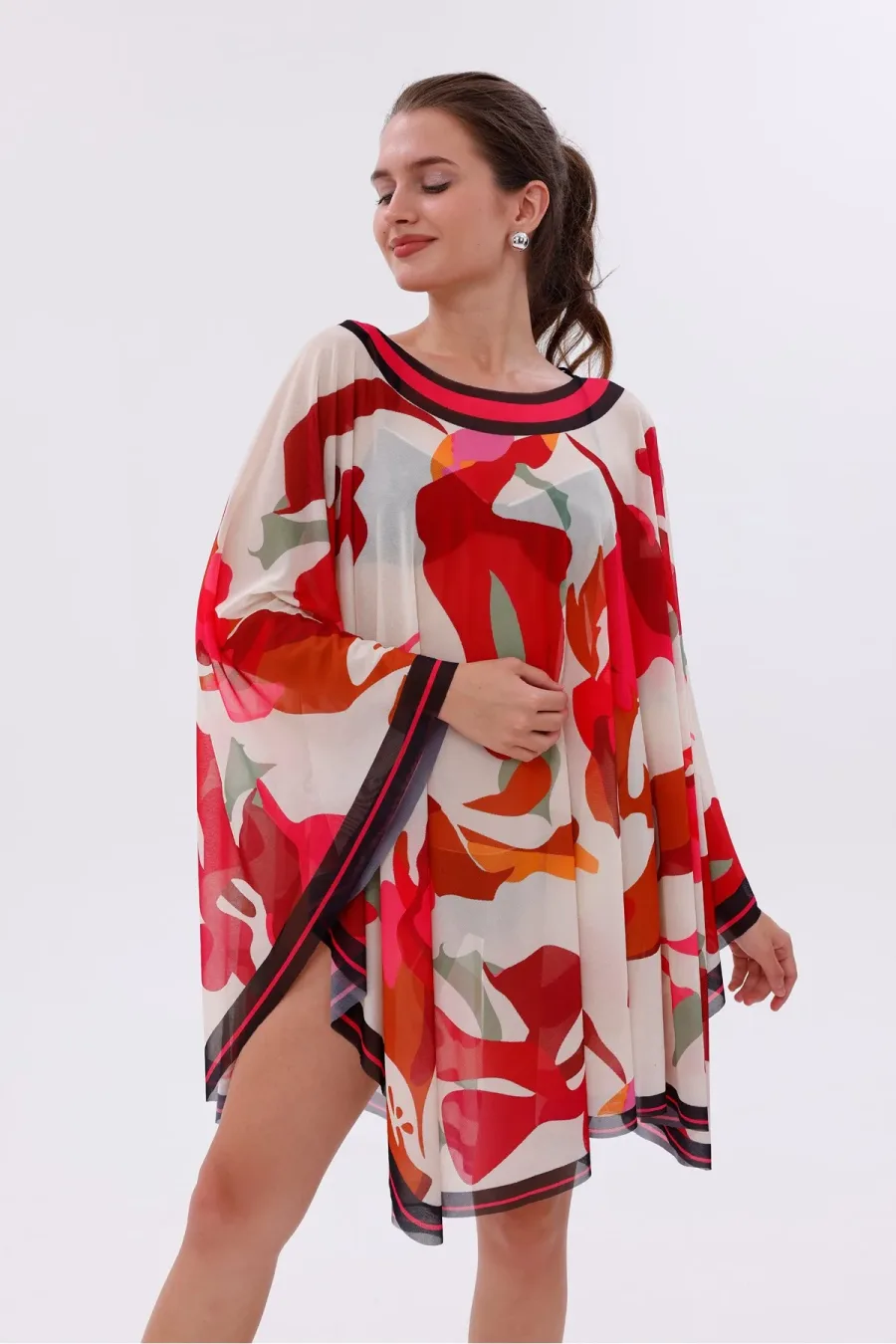 Kısa Kimono Pareo - Tesettür Pareo - Esnek Likralı Tül Beyaz 180x135 Cm