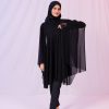 Kısa Kimono Pareo - Tesettür Pareo - Esnek Likralı Tül Siyah 180x135 Cm