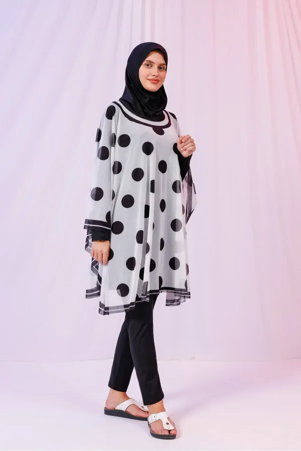 Kısa Kimono Pareo - Tesettür Pareo - Puantiyeli Beyaz 180x135 Cm Kısa Kimono Pareo - Tesettür Pareo - Puantiyeli Beyaz 180x135 Cm