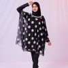 Kısa Kimono Pareo - Tesettür Pareo - Puantiyeli Siyah 180x135 Cm