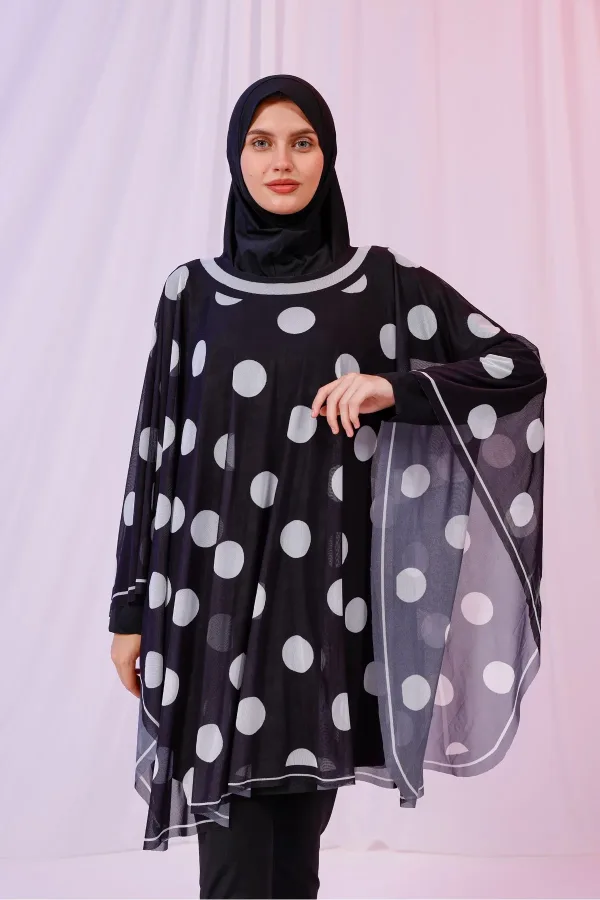 Kısa Kimono Pareo - Tesettür Pareo - Puantiyeli Siyah 180x135 Cm Kısa Kimono Pareo - Tesettür Pareo - Puantiyeli Siyah 180x135 Cm