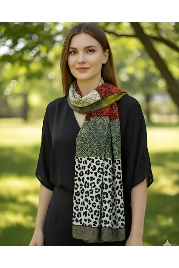 Leopar Esintisi / Cupra Saten Aksesuar Şal Atkı Estascraf 180x70cm