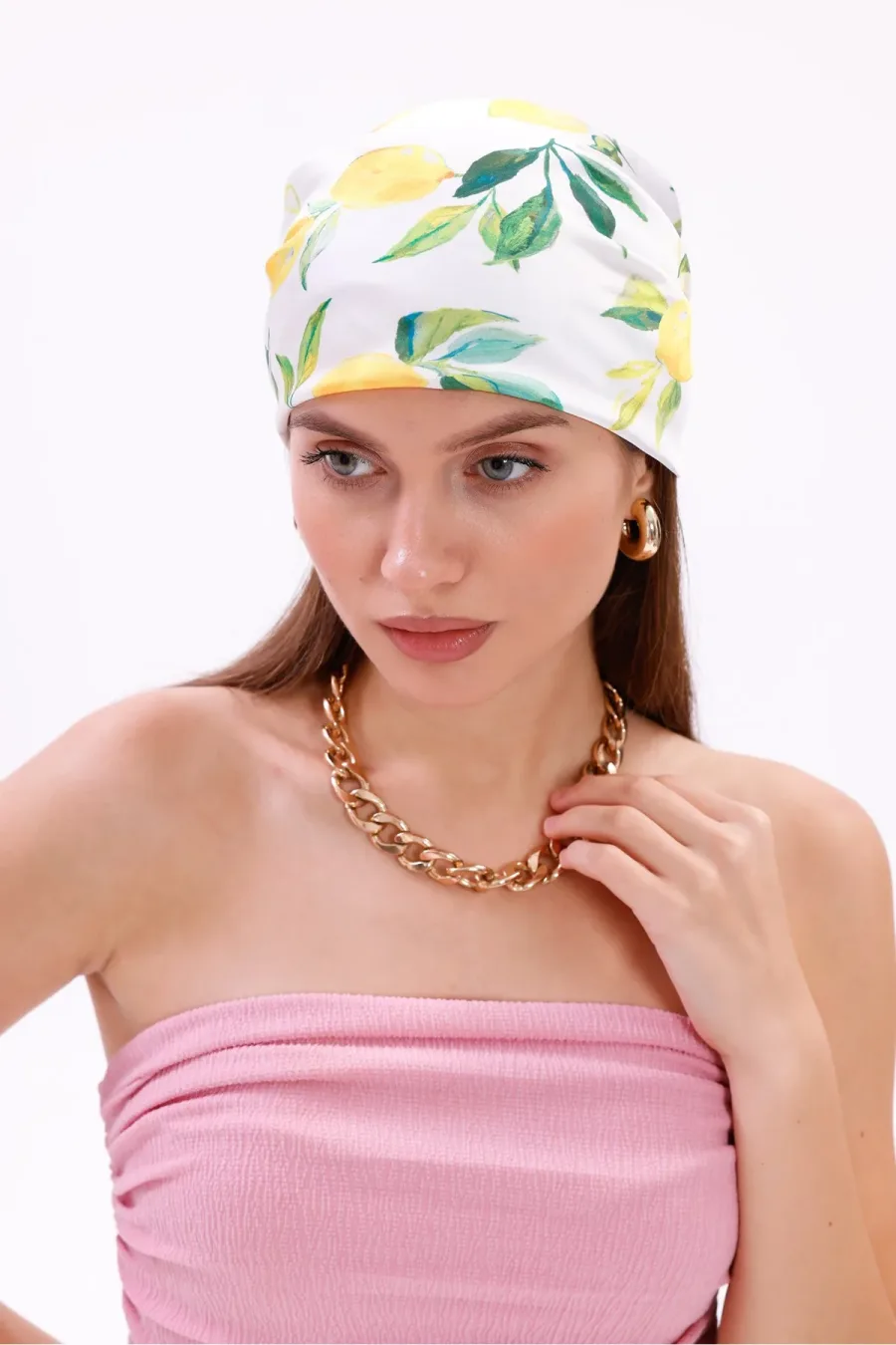 Limon Desenli - Mersin Fular Bandana Şal Estascarf 70x70 Cm