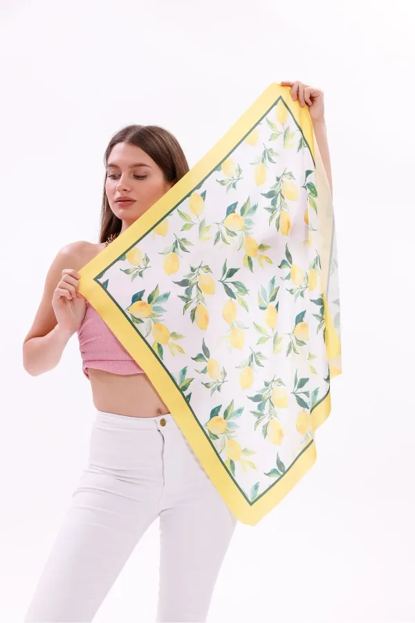 Limon Desenli - Mersin Fular Bandana Şal Estascarf 70x70 Cm