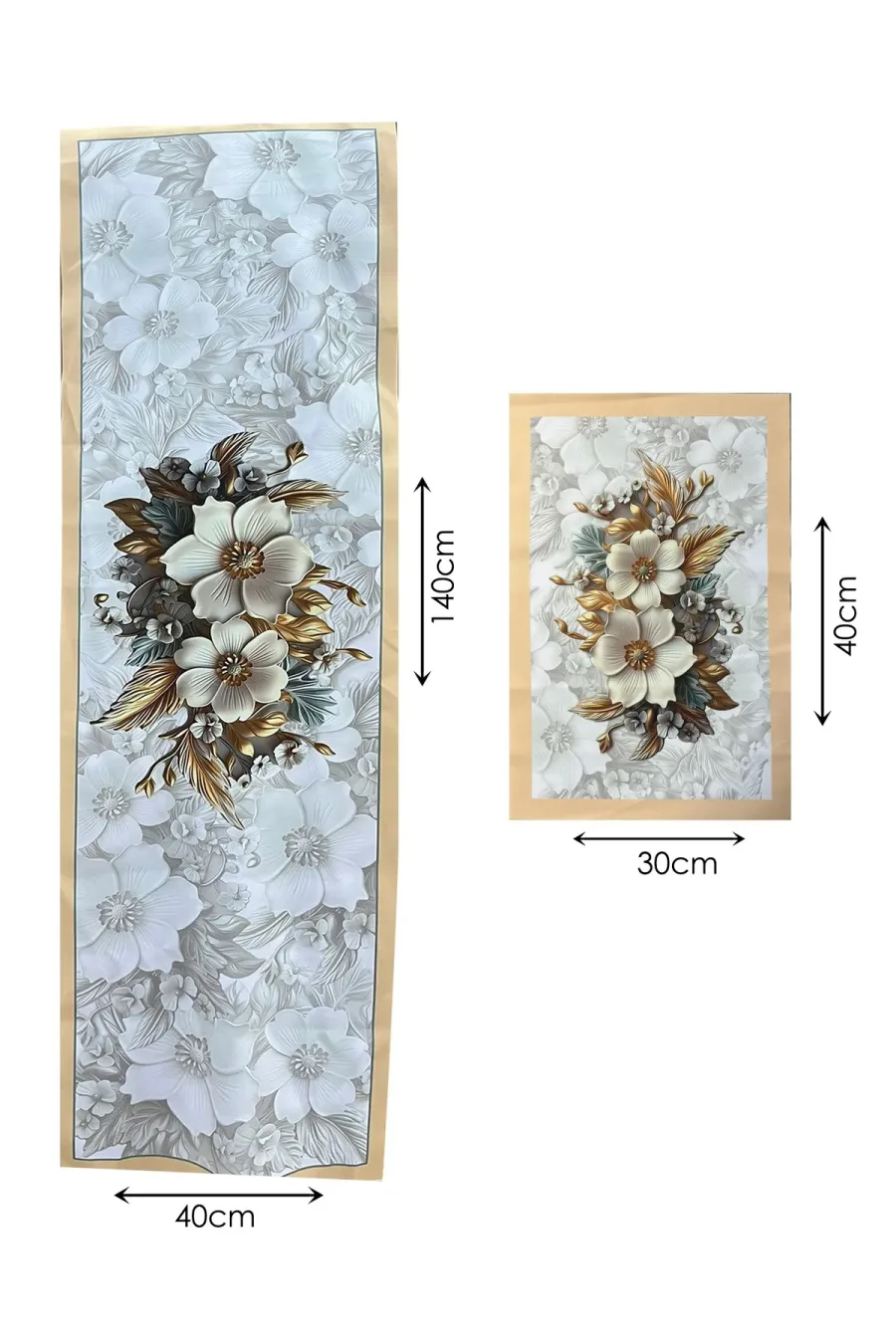 Magnolia Gold – 3D Çiçek Desenli Masa Runner & 4'lü Supla Takımı Magnolia Gold – 3D Çiçek Desenli Masa Runner & 4'lü Supla Takımı