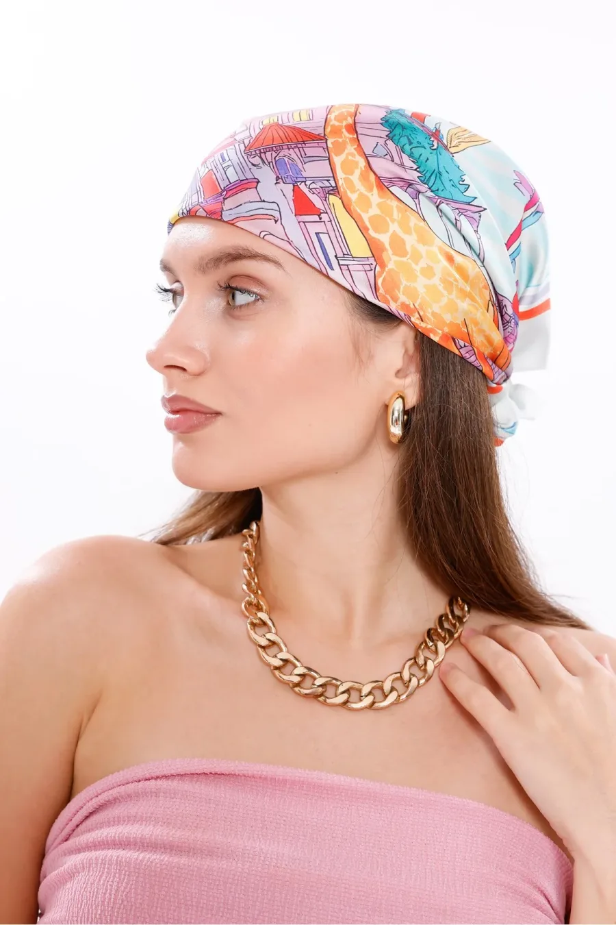 Masal Şatosu Model Fular Bandana Şal Estascarf 70x70 Cm
