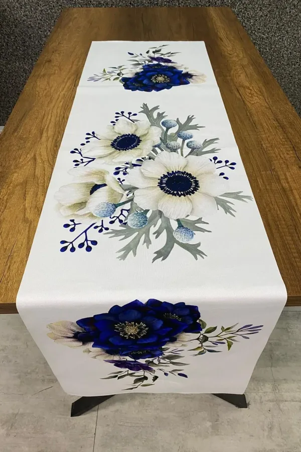 Mavi Gül Desenli Runner 40x140 Cm Mavi Gül Desenli Runner 40x140 Cm
