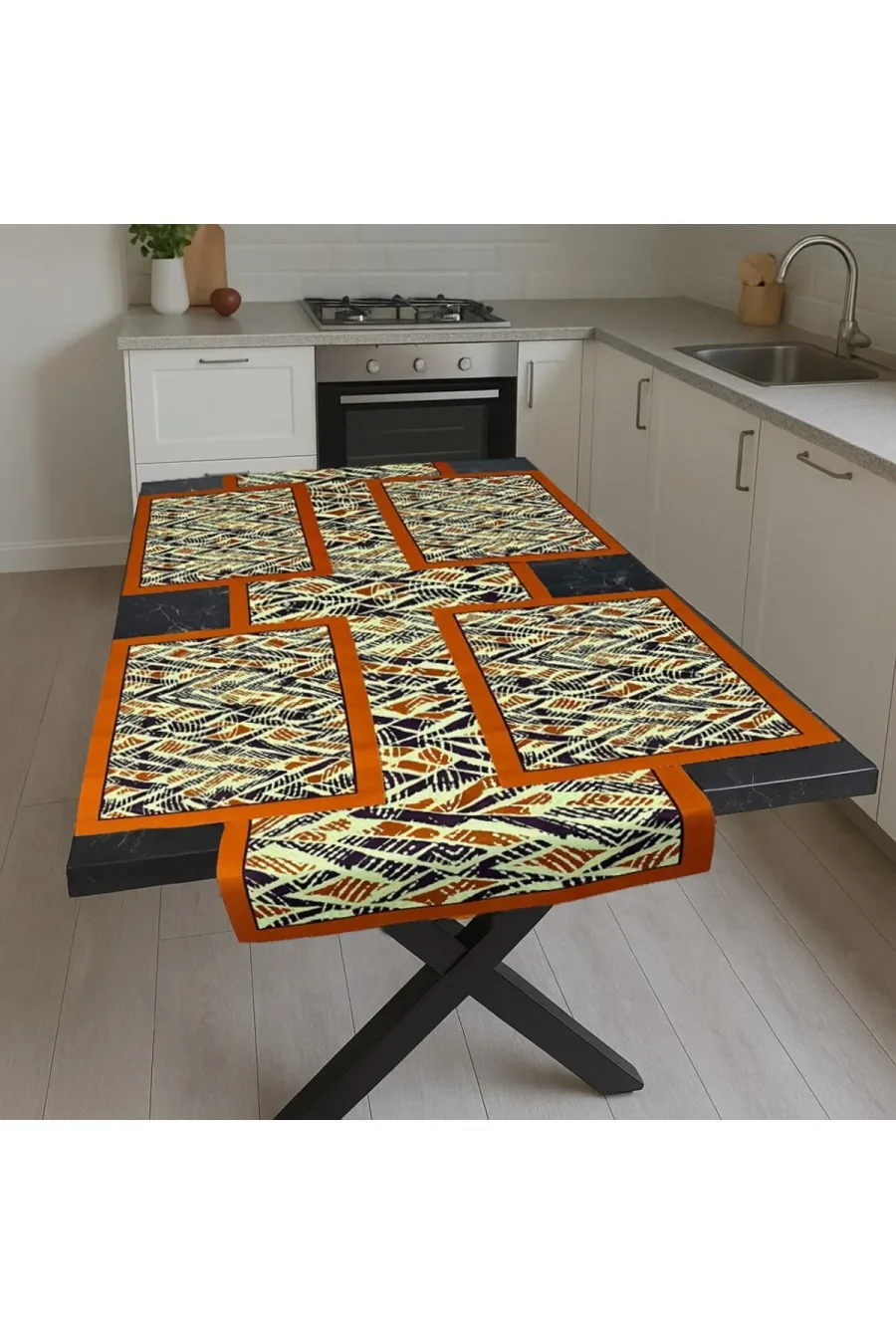 Otantik Motif – 3D Desenli Masa Runner & 4'lü Supla Takımı