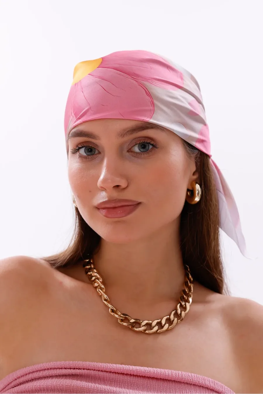 Pembe Rüya Çiçekleri Model Fular Bandana Şal Estascarf 70x70 Cm