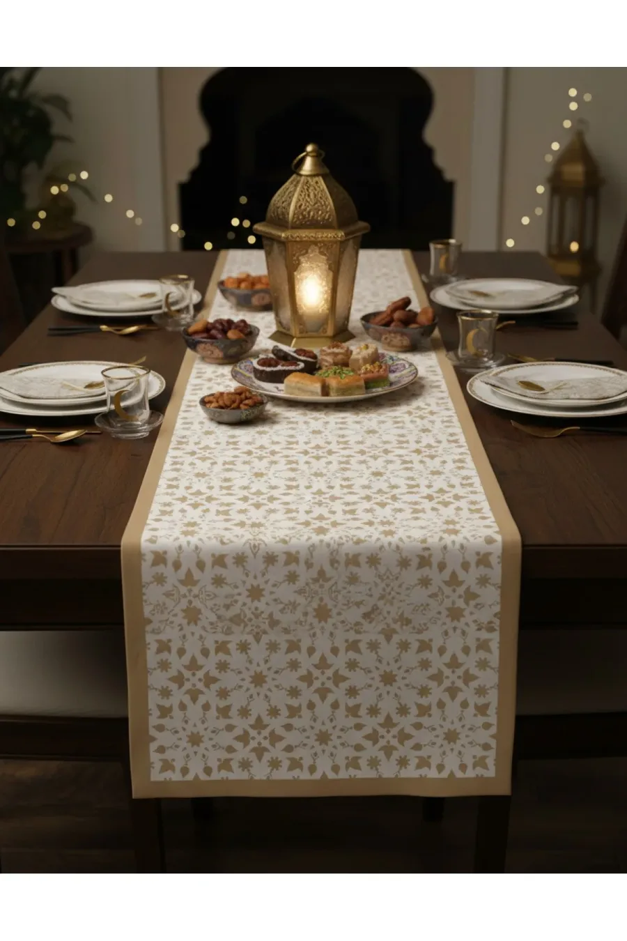 Ramazan Ayı Motifli Dijital Baskılı Runner Masa Örtüsü 40x140 cm