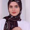 Retro Desenli Kadın Şal Bordo Estascarf