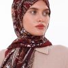 Retro Desenli Kadın Şal Bordo Estascarf