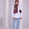 Retro Desenli Kadın Şal Bordo Estascarf