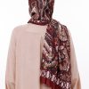 Retro Desenli Kadın Şal Bordo Estascarf