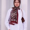 Retro Desenli Kadın Şal Bordo Estascarf