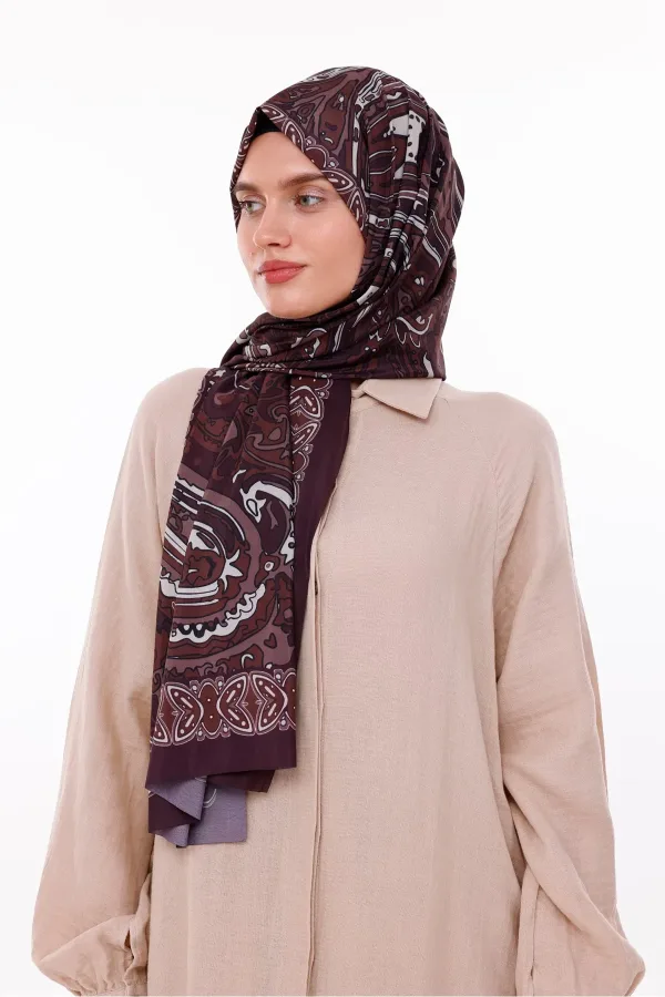 Retro Desenli Kadın Şal Bordo Estascarf