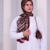 Retro Desenli Kadın Şal Bordo Estascarf