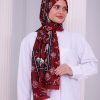 Retro Desenli Kadın Şal Kırmızı Estascarf