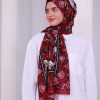 Retro Desenli Kadın Şal Kırmızı Estascarf