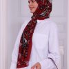 Retro Desenli Kadın Şal Kırmızı Estascarf