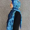 Retro Desenli Kadın Şal Mavi Estascarf