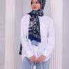 Retro Desenli Kadın Şal Mavi Estascarf