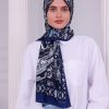 Retro Desenli Kadın Şal Mavi Estascarf